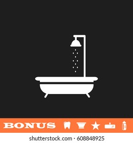 Shower icon flat. White pictogram on black background. Vector illustration symbol and bonus button tooth, vase, star, mirror, bottle