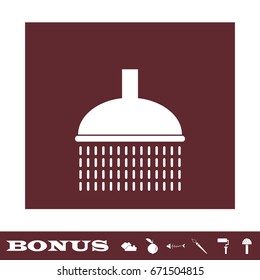 Shower icon flat. White pictogram on brown background. Vector illustration symbol and bonus icons