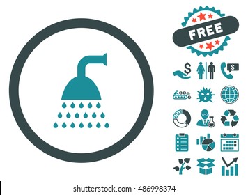 Shower icon with free bonus clip art. Vector illustration style is flat iconic bicolor symbols, soft blue colors, white background.
