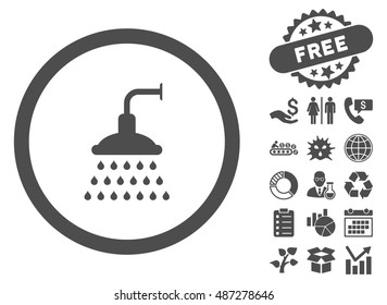 Shower icon with free bonus clip art. Vector illustration style is flat iconic symbols, gray color, white background.