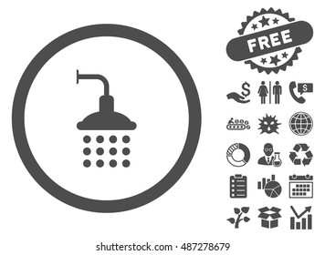 Shower icon with free bonus clip art. Vector illustration style is flat iconic symbols, gray color, white background.