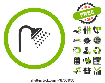 Shower icon with free bonus clip art. Vector illustration style is flat iconic bicolor symbols, eco green and gray colors, white background.