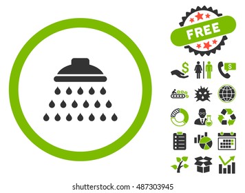 Shower icon with free bonus clip art. Vector illustration style is flat iconic bicolor symbols, eco green and gray colors, white background.