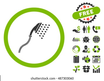 Shower icon with free bonus design elements. Vector illustration style is flat iconic bicolor symbols, eco green and gray colors, white background.