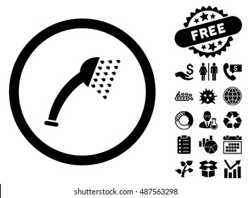 Shower icon with free bonus design elements. Vector illustration style is flat iconic symbols, black color, white background.