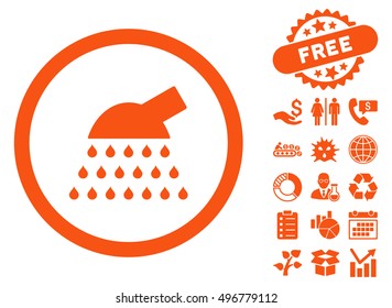 Shower icon with free bonus design elements. Vector illustration style is flat iconic symbols, orange color, white background.