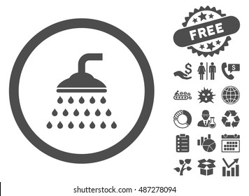 Shower icon with free bonus elements. Vector illustration style is flat iconic symbols, gray color, white background.
