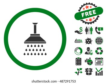 Shower icon with free bonus elements. Vector illustration style is flat iconic bicolor symbols, green and gray colors, white background.