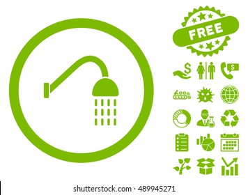 Shower icon with free bonus elements. Vector illustration style is flat iconic symbols, eco green color, white background.