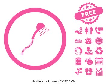Shower icon with free bonus images. Vector illustration style is flat iconic symbols, pink color, white background.
