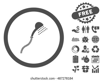 Shower icon with free bonus pictogram. Vector illustration style is flat iconic symbols, gray color, white background.