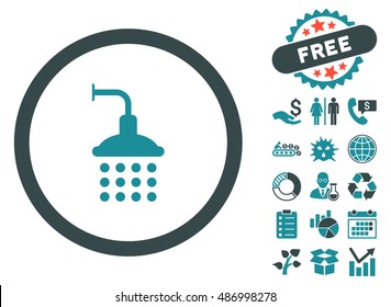 Shower icon with free bonus pictures. Vector illustration style is flat iconic bicolor symbols, soft blue colors, white background.