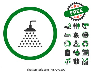 Shower icon with free bonus pictures. Vector illustration style is flat iconic bicolor symbols, green and gray colors, white background.