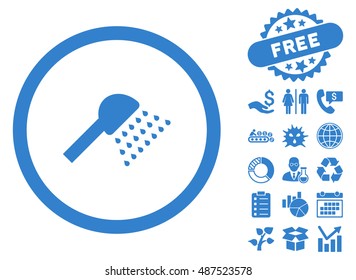 Shower icon with free bonus pictures. Vector illustration style is flat iconic symbols, cobalt color, white background.