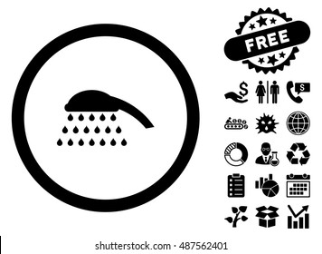 Shower icon with free bonus pictures. Vector illustration style is flat iconic symbols, black color, white background.