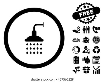 Shower icon with free bonus pictures. Vector illustration style is flat iconic symbols, black color, white background.