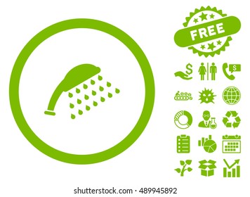 Shower icon with free bonus pictures. Vector illustration style is flat iconic symbols, eco green color, white background.