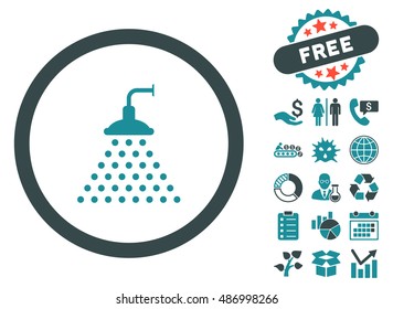 Shower icon with free bonus icon set. Vector illustration style is flat iconic bicolor symbols, soft blue colors, white background.