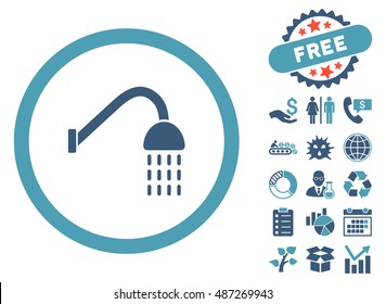 Shower icon with free bonus icon set. Vector illustration style is flat iconic bicolor symbols, cyan and blue colors, white background.