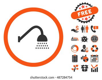 Shower icon with free bonus icon set. Vector illustration style is flat iconic bicolor symbols, orange and gray colors, white background.