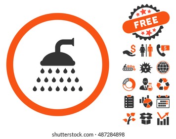 Shower icon with free bonus icon set. Vector illustration style is flat iconic bicolor symbols, orange and gray colors, white background.