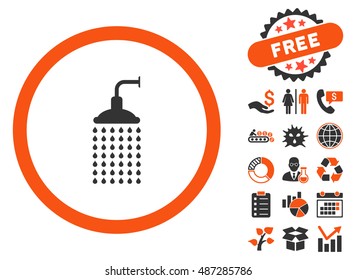 Shower icon with free bonus icon set. Vector illustration style is flat iconic bicolor symbols, orange and gray colors, white background.