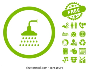 Shower icon with free bonus icon set. Vector illustration style is flat iconic symbols, eco green color, white background.
