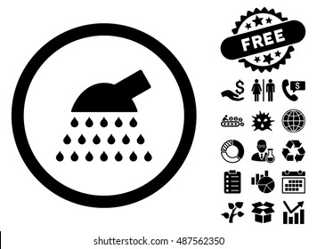 Shower icon with free bonus icon set. Vector illustration style is flat iconic symbols, black color, white background.