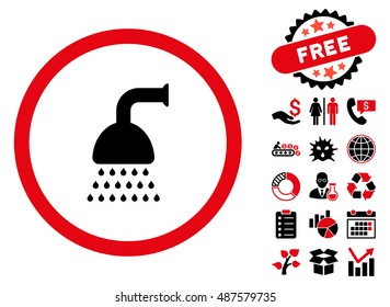 Shower icon with free bonus icon set. Vector illustration style is flat iconic bicolor symbols, intensive red and black colors, white background.
