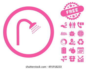 Shower icon with free bonus icon set. Vector illustration style is flat iconic symbols, pink color, white background.