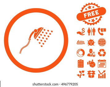 Shower icon with free bonus icon set. Vector illustration style is flat iconic symbols, orange color, white background.