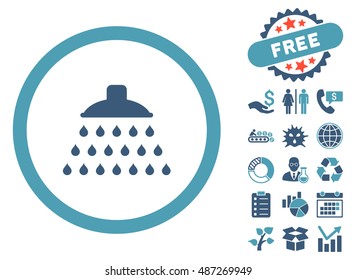 Shower icon with free bonus symbols. Vector illustration style is flat iconic bicolor symbols, cyan and blue colors, white background.