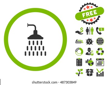 Shower icon with free bonus symbols. Vector illustration style is flat iconic bicolor symbols, eco green and gray colors, white background.
