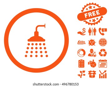 Shower icon with free bonus symbols. Vector illustration style is flat iconic symbols, orange color, white background.