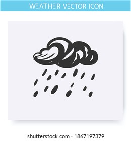 Shower icon. Hand drawn sketch. Heavy rain. Cloud with raindrops. Rainfall. Overcast and rainy weather. Rain storm. Weather forecast concept. Meteorology sign. Isolated vector illustration 