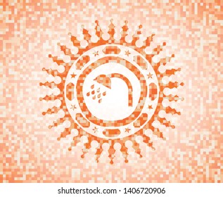 shower icon inside abstract emblem, orange mosaic background