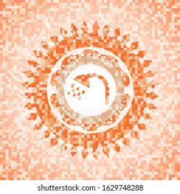 shower icon inside abstract emblem, orange mosaic background