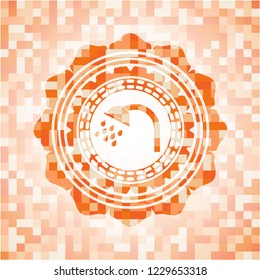 shower icon inside abstract orange mosaic emblem with background