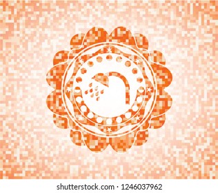 shower icon inside abstract orange mosaic emblem with background