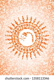 shower icon inside abstract orange mosaic emblem