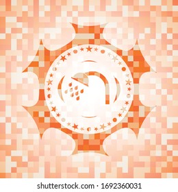 shower icon inside abstract orange mosaic emblem