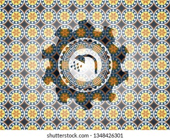 shower icon inside arabesque badge background. arabic decoration.