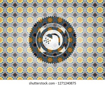 shower icon inside arabesque style badge. arabic decoration.