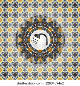 shower icon inside arabic badge background. Arabesque decoration.
