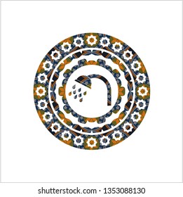shower icon inside arabic badge background. Arabesque decoration.
