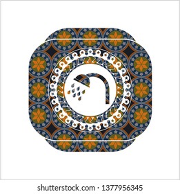 shower icon inside arabic badge background. Arabesque decoration.