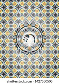 shower icon inside arabic badge. Arabesque decoration.