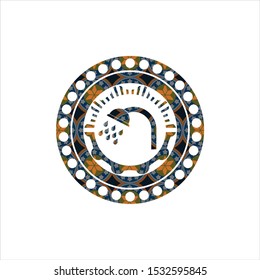 shower icon inside arabic badge background. Arabesque decoration.