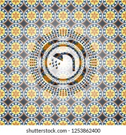 shower icon inside arabic style badge. Arabesque decoration.