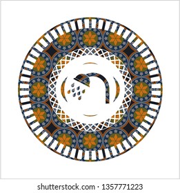 shower icon inside arabic style emblem. Arabesque decoration.